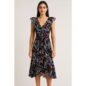 PATBO Cordel Print Belted‎ Midi Dress NWT Sz 4